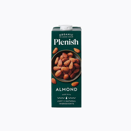 Plenish Organic Almond milk carton on a white background