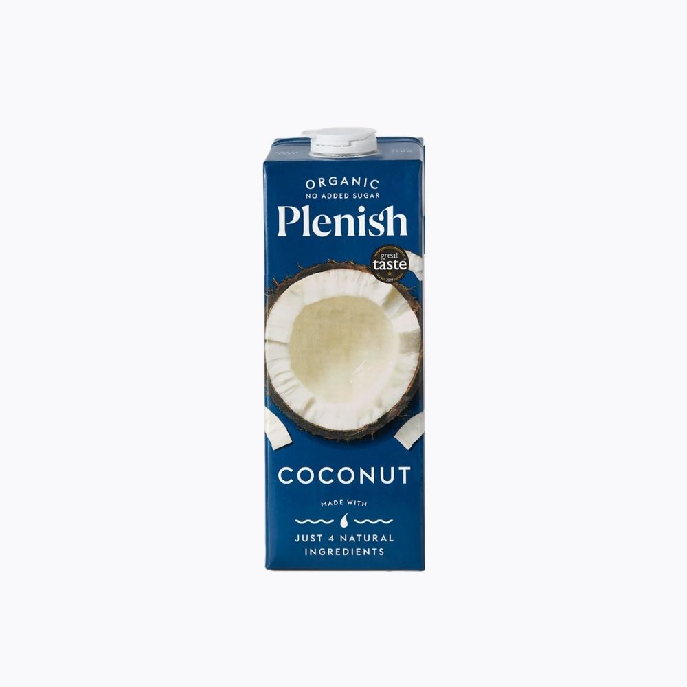 Plenish coconut milk carton on a white background