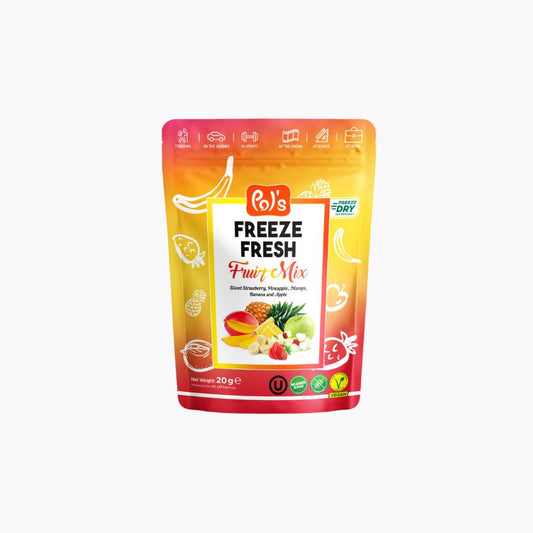 Packaged fruit mix with 'Pol's' branding on a white background
