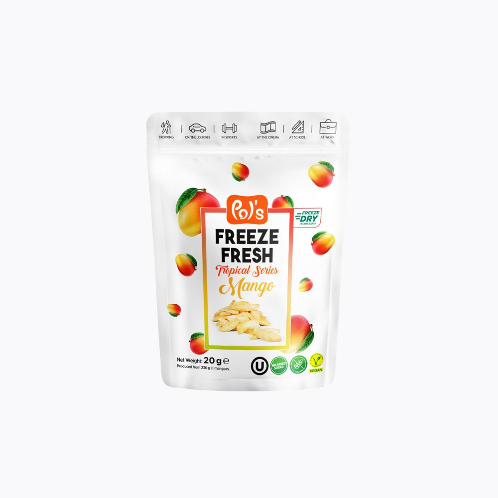 Pol's Freeze Fresh Mango snack package on a white background