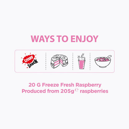 Diagram showing ways to enjoy freeze-fresh raspberries with icons and text on a white background.