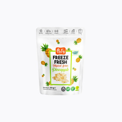 Packaged pineapple snacks with 'Pol's' branding on a white background