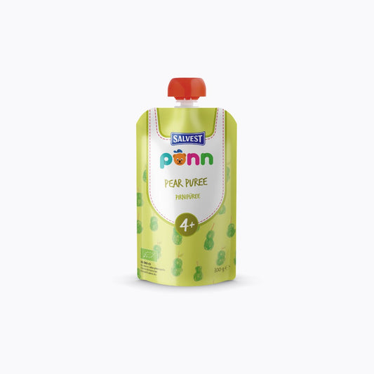 Salvest Ponn pear puree packaging on a white background