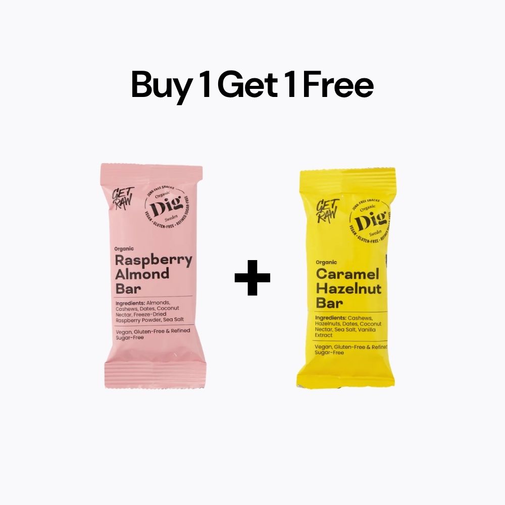 Two snack bars, one pink and one yellow, with 'Buy 1 Get 1 Free' text on a white background.