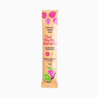 The Young Athlete protein bar with pink and orange design on a white background