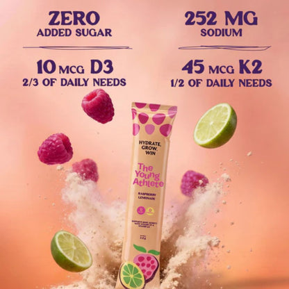 Product packaging with nutritional information and fruit elements on a pink background