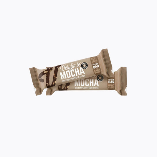 Mocha flavored bar with visible brand name on a white background