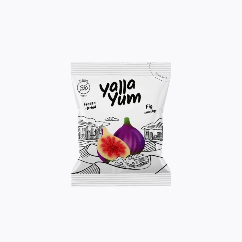 Yalla Yum freeze-dried fig packaging on a white background