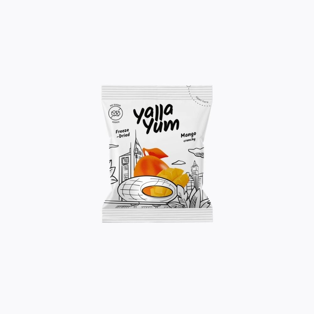 yalla Yum freeze-dried mango package on a white background