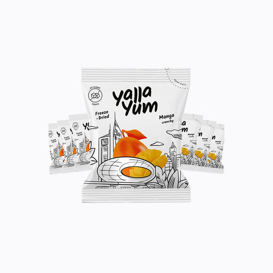 Yalla Yum freeze-dried mango packaging on a white background