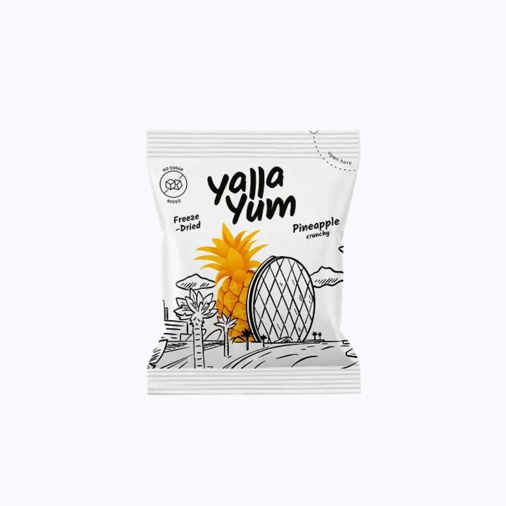 Yalla Yum freeze-dried pineapple packaging on a white background
