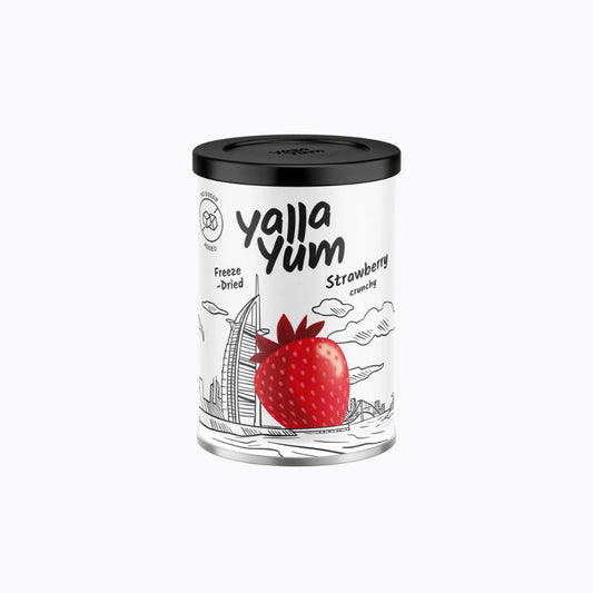 Yalla Yum strawberry freeze-dried snack container on a white background