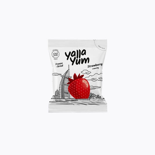 Yalla Yum freeze-dried strawberry package on a white background