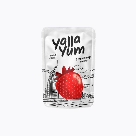Yalla Yum freeze-dried strawberry packaging on a white background