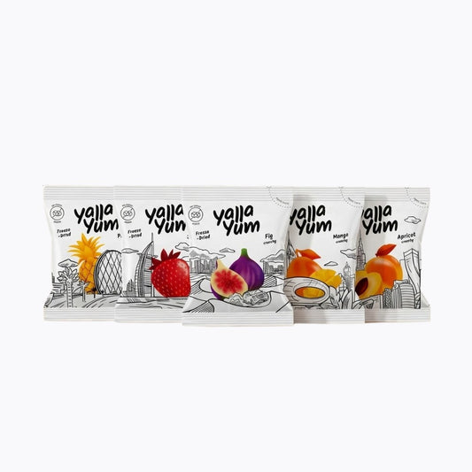 Pack of Yalla Yum fruit snacks on a white background