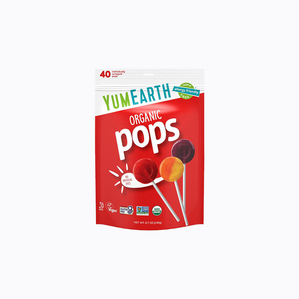 YumEarth Organic Pops packaging on a white background