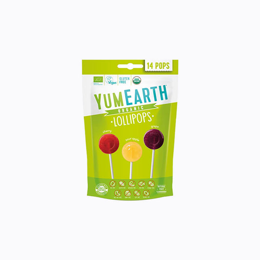 YumEarth organic lollipop package on a white background