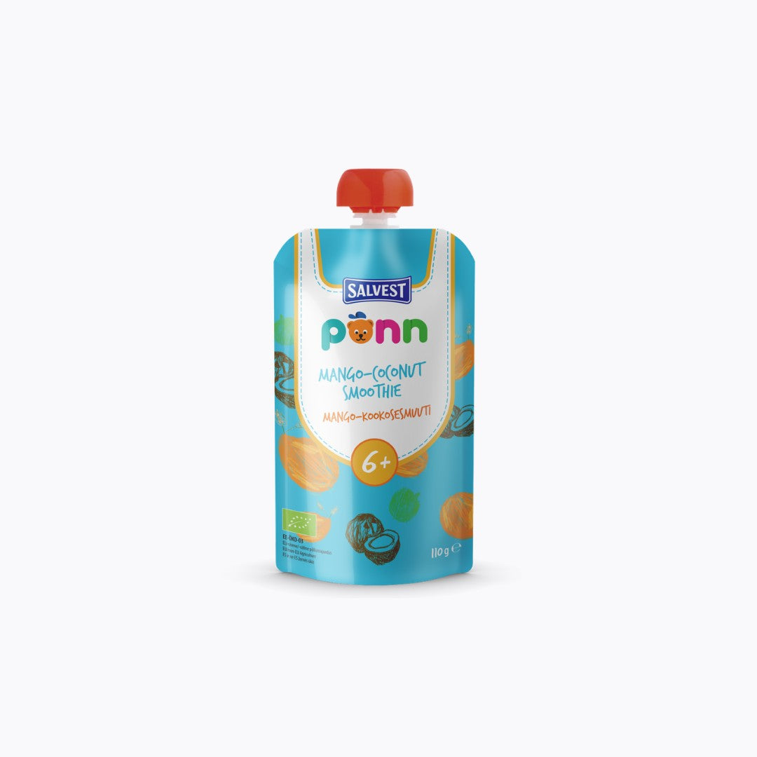 Salvest Punn Mango-Coconut Smoothie pouch on a white background
