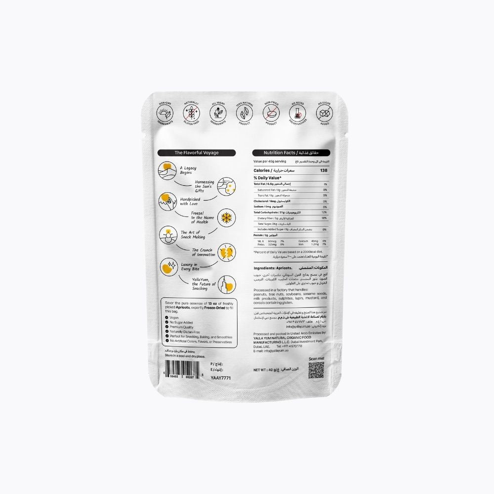 White protein powder package with nutritional information on a white background